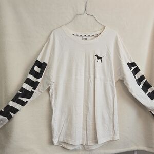 Victoria's Secret PINK White Long Sleeve Tee with Black Details